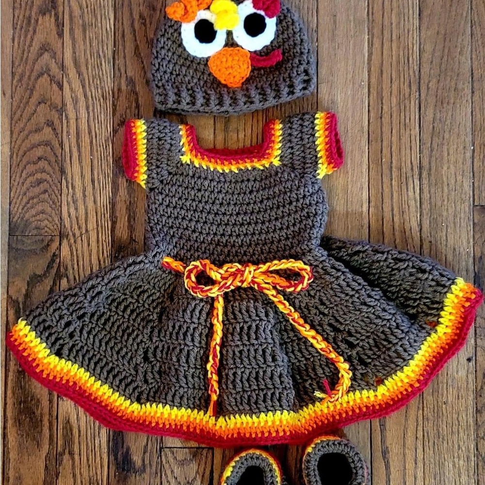 Crochet Newborn Turkey Dress Set
